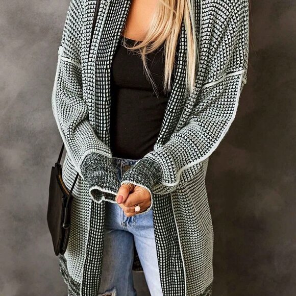 Multicolor Casual Womens Drop Shoulder Open Front Coat - Picture 4 of 5